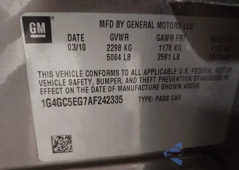 2010 Buick Lacrosse Cxl z USA, uszkodzony, nr VIN 1G4GC5EG7AF242335